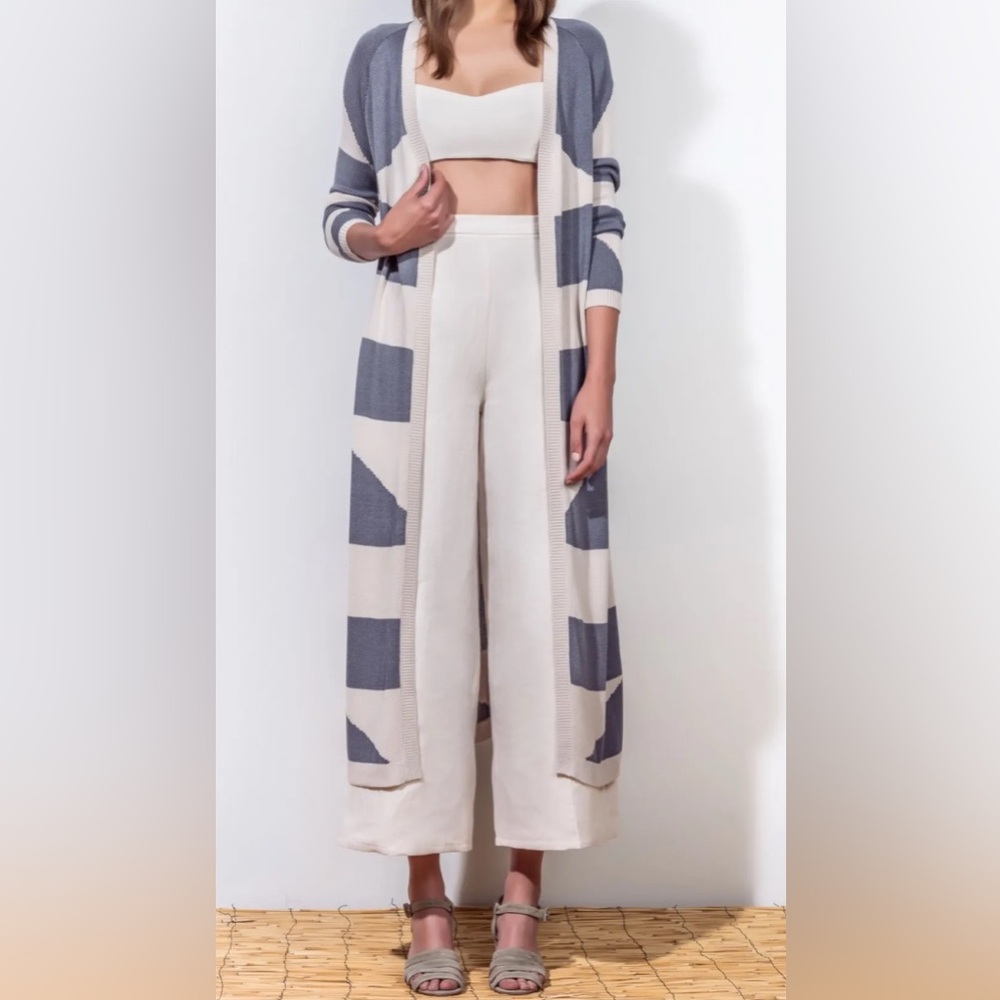 Mara Hoffman Diamonds Duster Cardigan Open Front Sweater Gray White